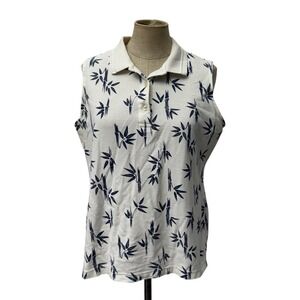 Vintage‎ Guess Golf Women L White Polo Tshirt Sleeveless Button Up Cotton Bamboo